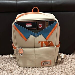Loungefly Loki TVA Cream and Blue Backpack with Orange Accents
